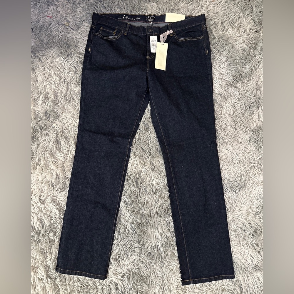 Loft Jeans Womens DARK BLUE DENIM Modern Slim Pants Stretch Ann Taylor Sz 14 NEW